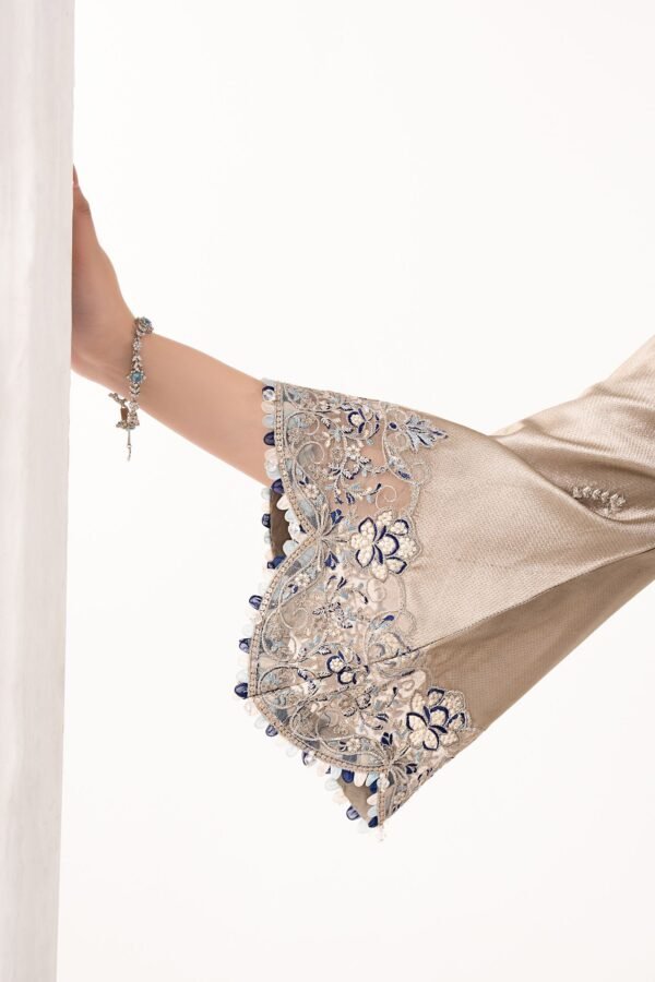 3 Piece Embroidered Self Tassel Silk Suit - Grey 3 Piece Embroidered Self Tassel Silk Suit - Grey