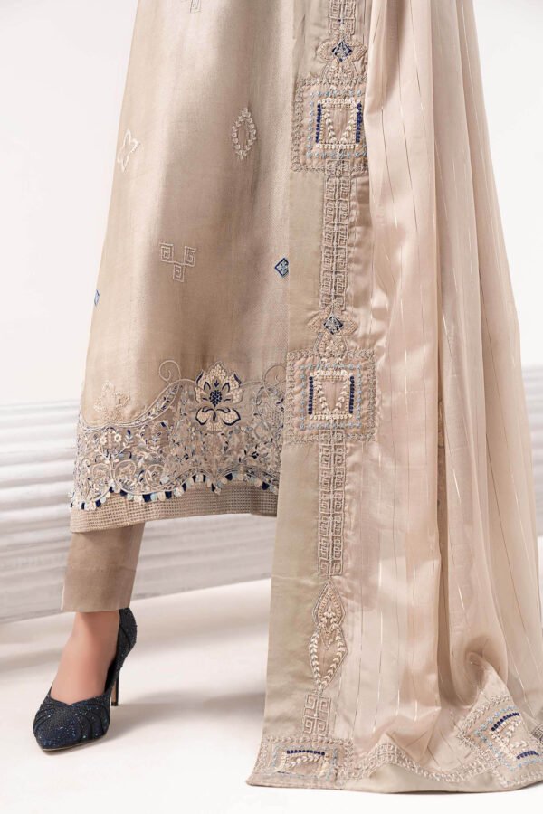 3 Piece Embroidered Self Tassel Silk Suit - Grey 3 Piece Embroidered Self Tassel Silk Suit - Grey