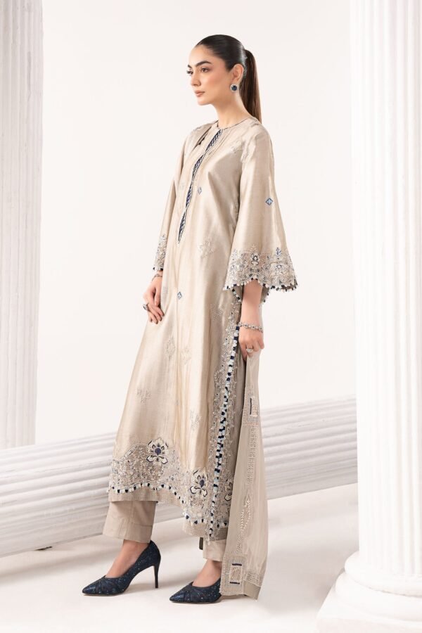 3 Piece Embroidered Self Tassel Silk Suit - Grey 3 Piece Embroidered Self Tassel Silk Suit - Grey