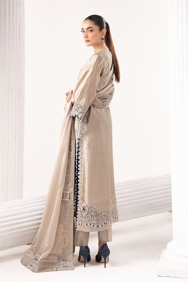 3 Piece Embroidered Self Tassel Silk Suit - Grey 3 Piece Embroidered Self Tassel Silk Suit - Grey