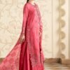 3 Piece Embroidered Tissue Silk Suit - Pink