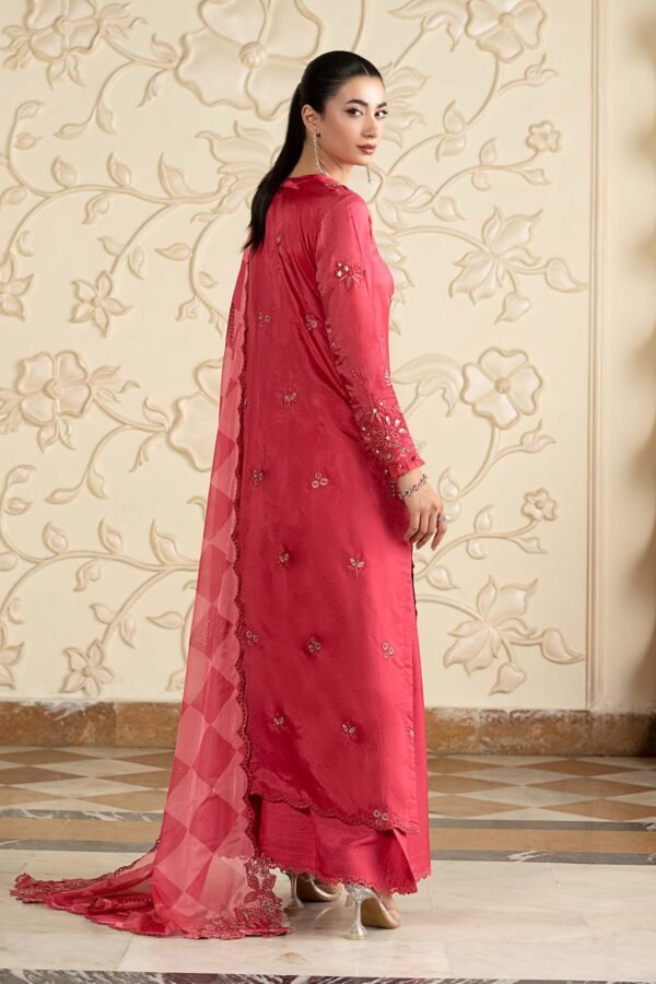 3 Piece Embroidered Tissue Silk Suit - Pink