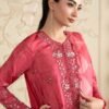 3 Piece Embroidered Tissue Silk Suit - Pink