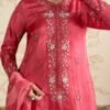 3 Piece Embroidered Tissue Silk Suit - Pink