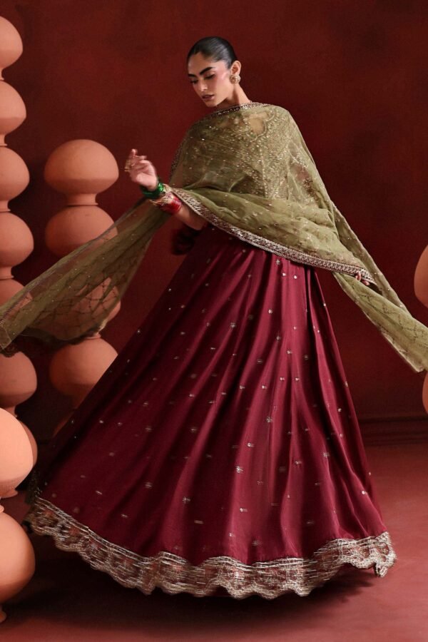 3 Piece Embroidered Raw Silk Suit - Maroon 3 Piece Embroidered Raw Silk Suit - Maroon