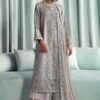 3 Piece Embroidered Tissue Silk Suit - Grey