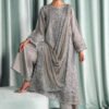 3 Piece Embroidered Tissue Silk Suit - Grey
