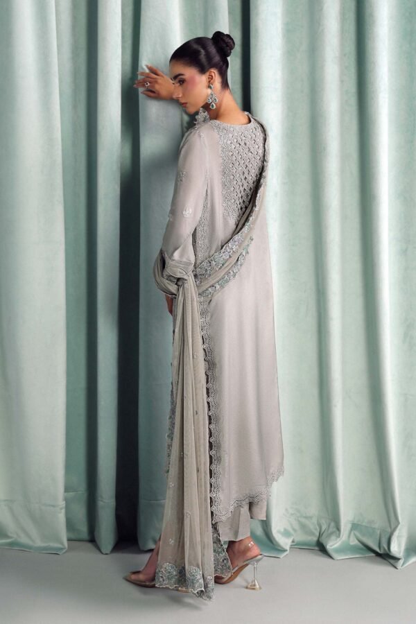 3 Piece Embroidered Tissue Silk Suit - Grey