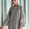 3 Piece Embroidered Tissue Silk Suit - Grey