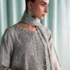 3 Piece Embroidered Tissue Silk Suit - Grey