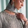 3 Piece Embroidered Tissue Silk Suit - Grey
