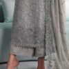 3 Piece Embroidered Tissue Silk Suit - Grey