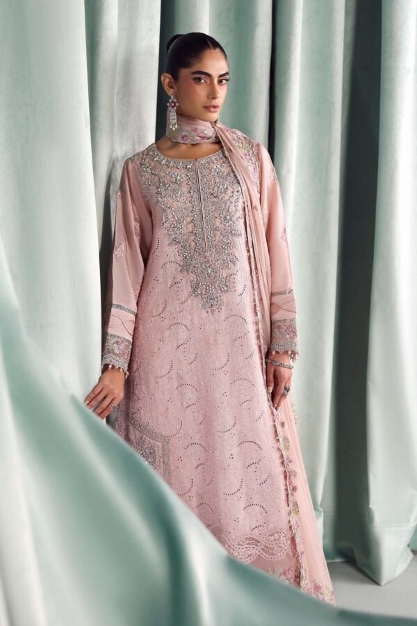 3 Piece Embroidered Tissue Silk Suit - Pink (Culottes)