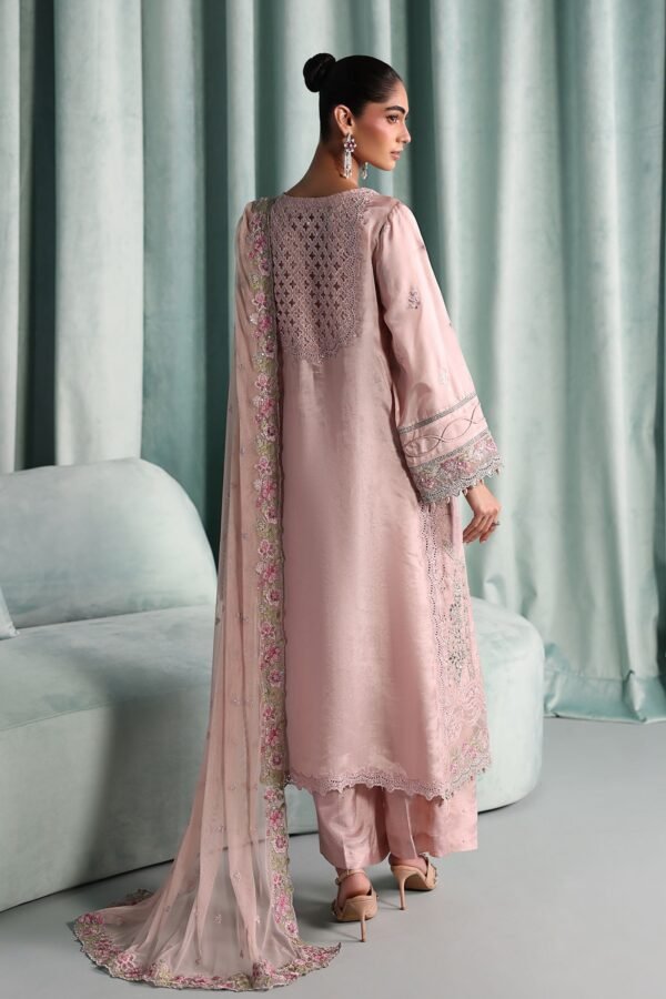 3 Piece Embroidered Tissue Silk Suit - Pink (Culottes)