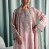 3 Piece Embroidered Tissue Silk Suit - Pink (Culottes)