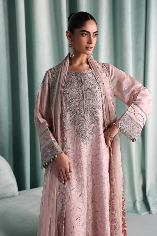 3 Piece Embroidered Tissue Silk Suit - Pink (Culottes)