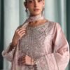 3 Piece Embroidered Tissue Silk Suit - Pink (Culottes)