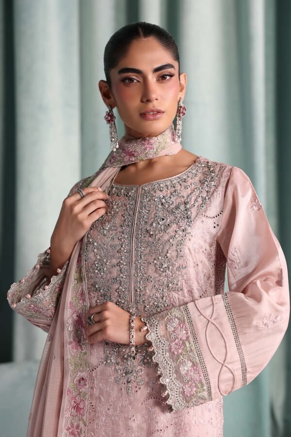 3 Piece Embroidered Tissue Silk Suit - Pink (Culottes)