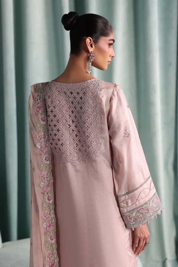 3 Piece Embroidered Tissue Silk Suit - Pink (Culottes)