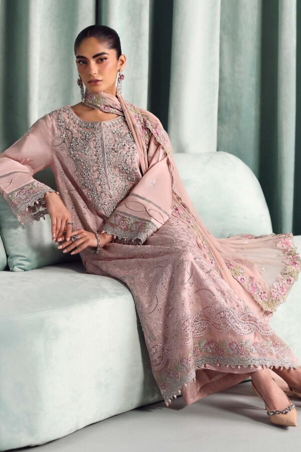 3 Piece Embroidered Tissue Silk Suit - Pink (Culottes)