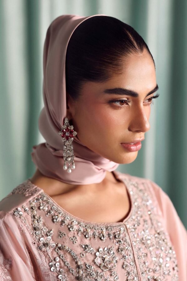 3 Piece Embroidered Tissue Silk Suit - Pink (Culottes)