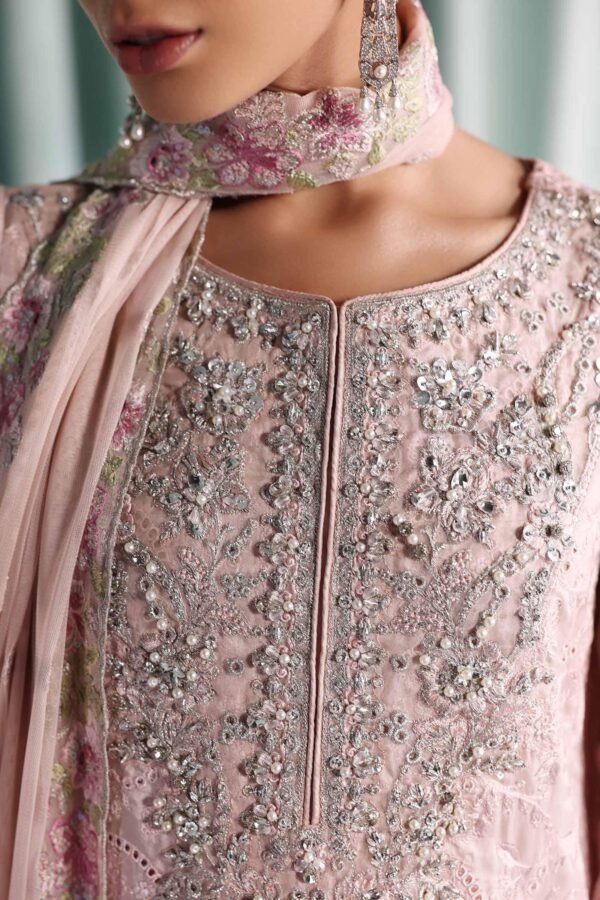 3 Piece Embroidered Tissue Silk Suit - Pink (Culottes)