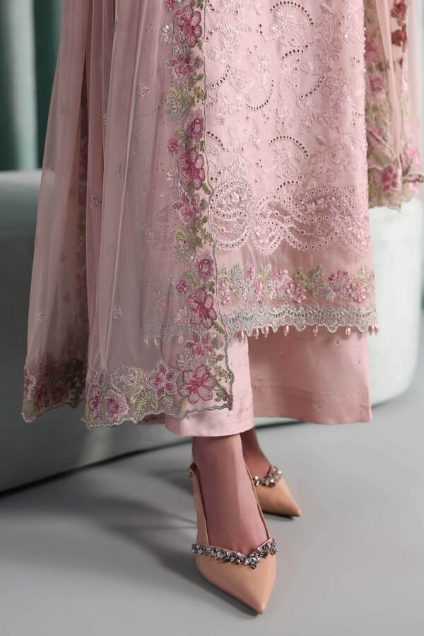 3 Piece Embroidered Tissue Silk Suit - Pink (Culottes)