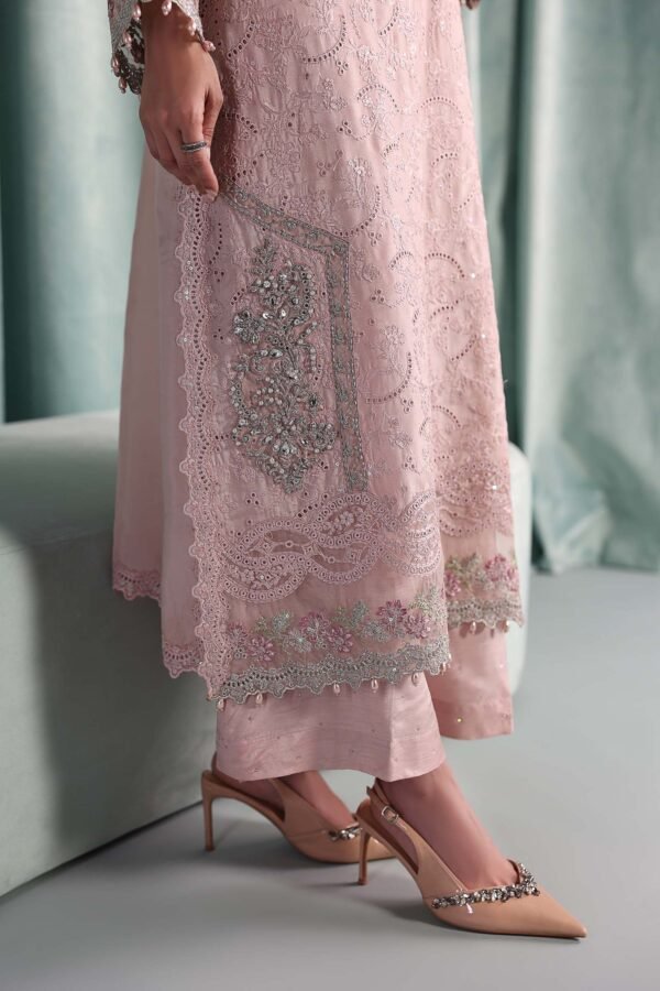 3 Piece Embroidered Tissue Silk Suit - Pink (Culottes)