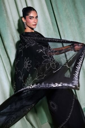 Embellished Chiffon Saree - Black Embellished Chiffon Saree - Black