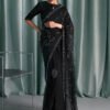 Embellished Chiffon Saree - Black