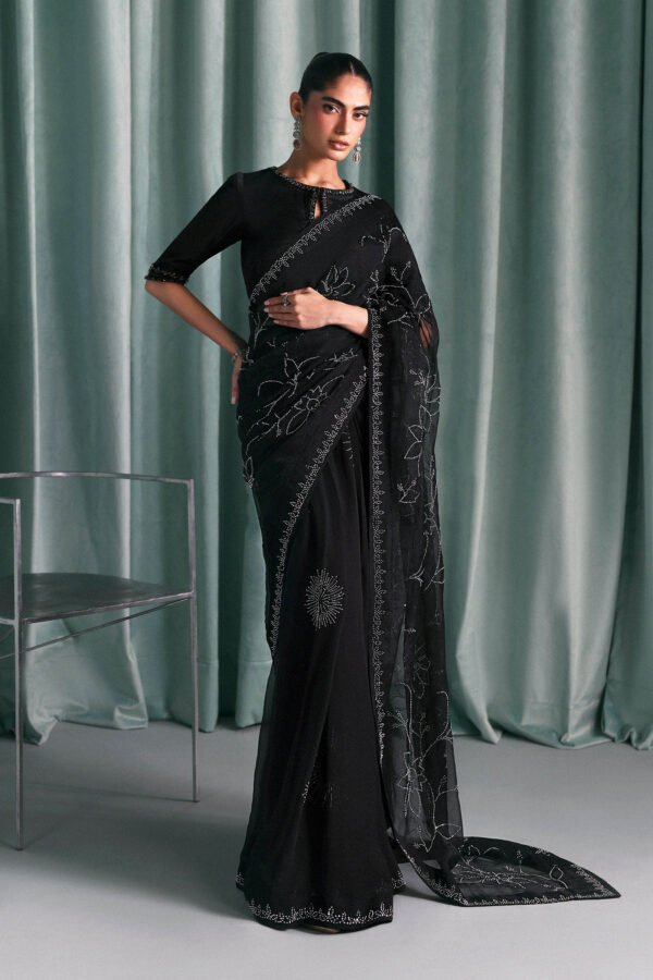 Embellished Chiffon Saree - Black