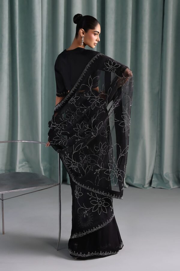 Embellished Chiffon Saree - Black
