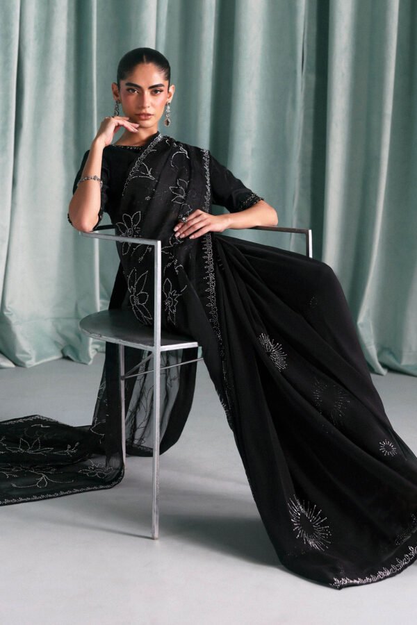Embellished Chiffon Saree - Black
