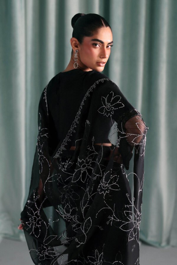 Embellished Chiffon Saree - Black