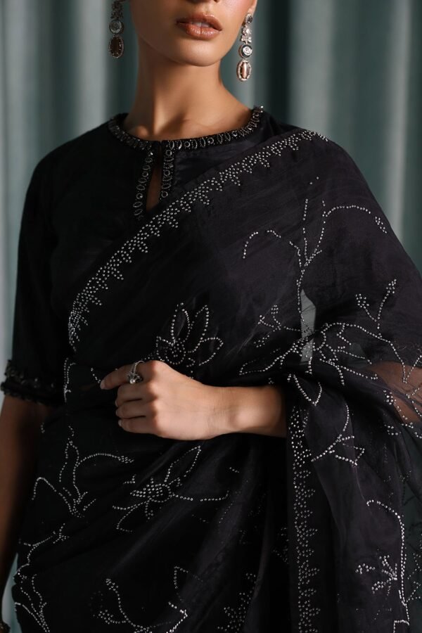 Embellished Chiffon Saree - Black