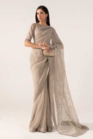 Embellished Chiffon Saree - Grey
