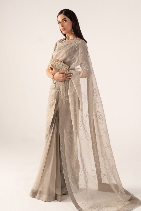Embellished Chiffon Saree - Grey Embellished Chiffon Saree - Grey