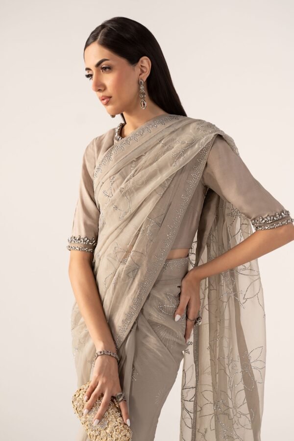 Embellished Chiffon Saree - Grey Embellished Chiffon Saree - Grey