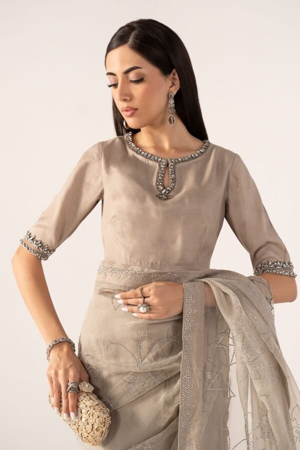 Embellished Chiffon Saree - Grey Embellished Chiffon Saree - Grey
