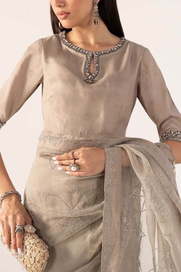 Embellished Chiffon Saree - Grey Embellished Chiffon Saree - Grey