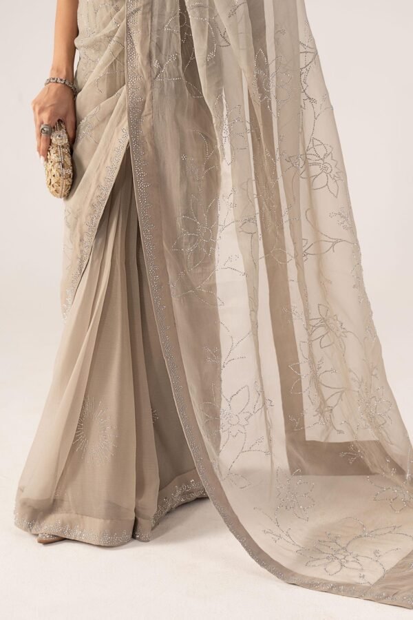 Embellished Chiffon Saree - Grey Embellished Chiffon Saree - Grey