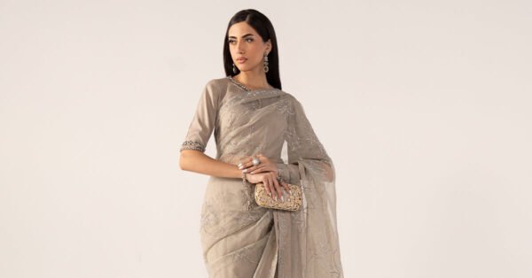 Embellished Chiffon Saree - Grey Embellished Chiffon Saree - Grey