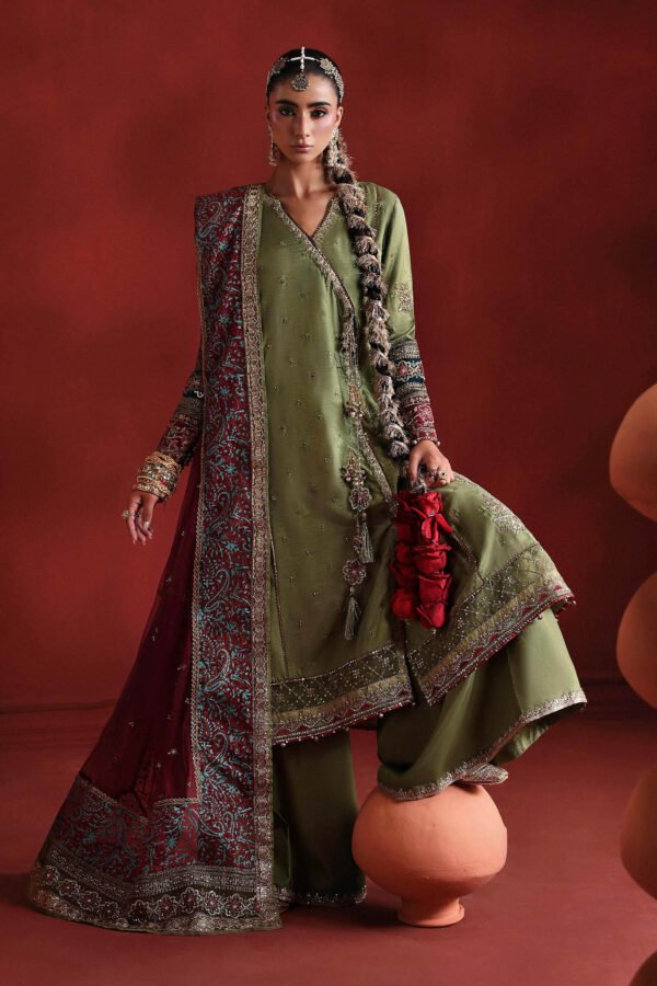 3 Piece Embroidered Raw Silk Suit - Green 3 Piece Embroidered Raw Silk Suit - Green