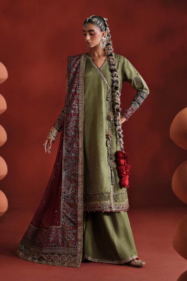 3 Piece Embroidered Raw Silk Suit - Green 3 Piece Embroidered Raw Silk Suit - Green