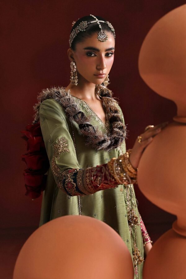 3 Piece Embroidered Raw Silk Suit - Green 3 Piece Embroidered Raw Silk Suit - Green