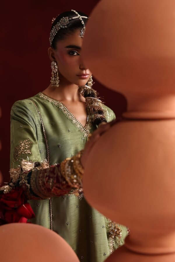 3 Piece Embroidered Raw Silk Suit - Green 3 Piece Embroidered Raw Silk Suit - Green