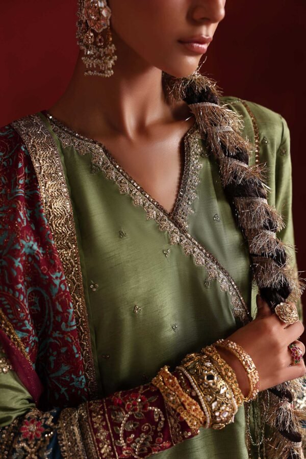 3 Piece Embroidered Raw Silk Suit - Green 3 Piece Embroidered Raw Silk Suit - Green