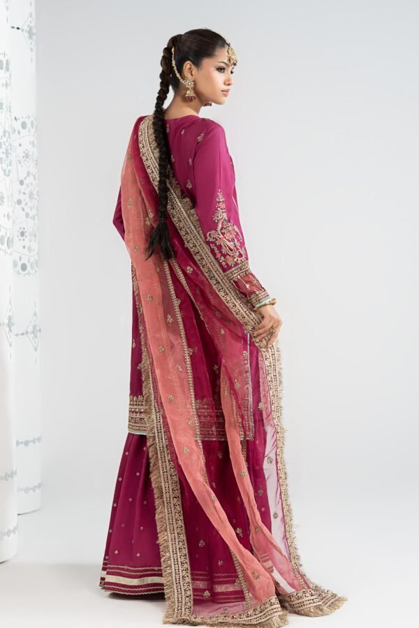 3 Piece Embroidered Raw Silk Suit - Pink (Gharara) 3 Piece Embroidered Raw Silk Suit - Pink (Gharara)