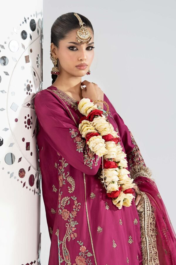 3 Piece Embroidered Raw Silk Suit - Pink (Gharara) 3 Piece Embroidered Raw Silk Suit - Pink (Gharara)