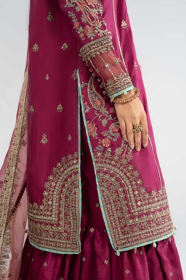 3 Piece Embroidered Raw Silk Suit - Pink (Gharara) 3 Piece Embroidered Raw Silk Suit - Pink (Gharara)